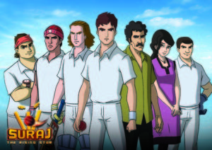 インド版アニメ「巨人の星」こと「スーラジ　ザ・ライジングスター」。中央が主人公のスーラジ、その左がライバルのヴィクラム