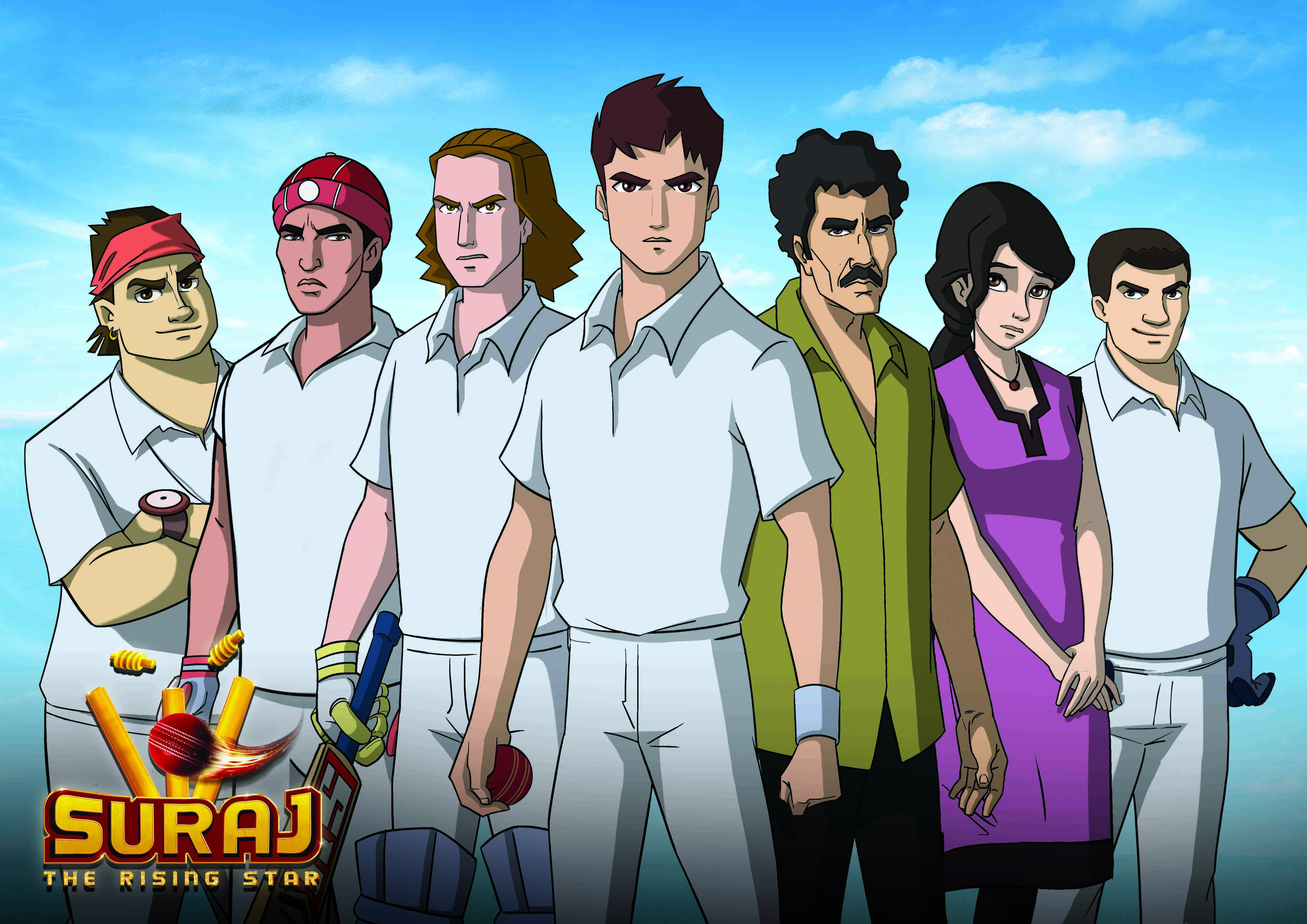 インド版アニメ「巨人の星」こと「スーラジ　ザ・ライジングスター」。中央が主人公のスーラジ、その左がライバルのヴィクラム